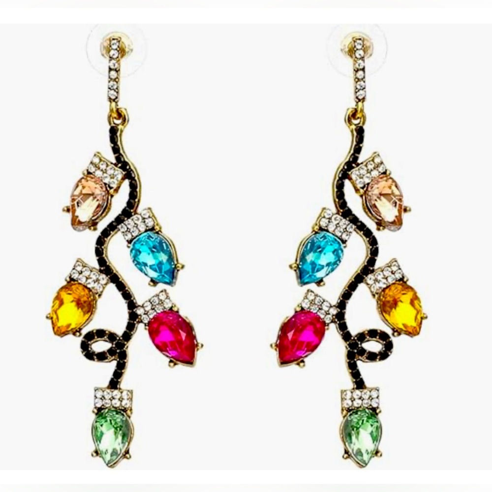Elegant 14KT Gold dip Rocksbox Genstone Crystal Bulbs dangle earrings